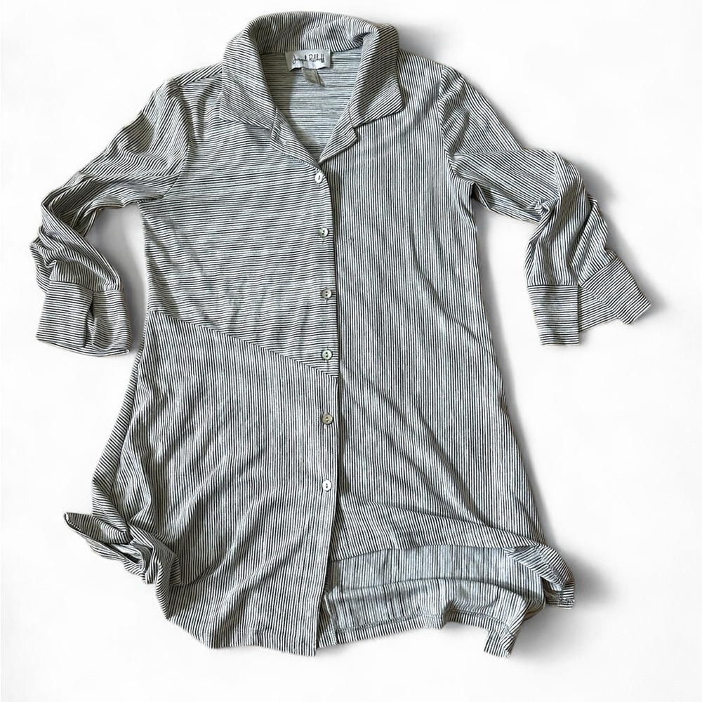 Joseph Ribkoff asymmetrical Striped Button-Up tunic Shirt size 2 oversiz…
